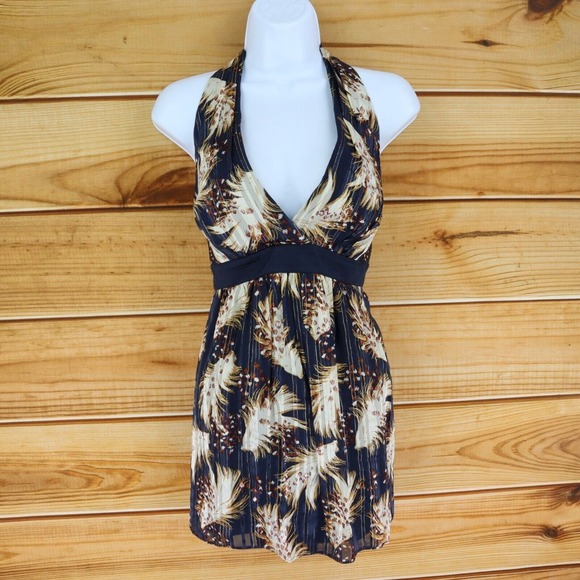 Laundry by Shelli‎ Segal Blouse Halter Neck Womens Sz M Multicolor Feathers Silk - Picture 1 of 6